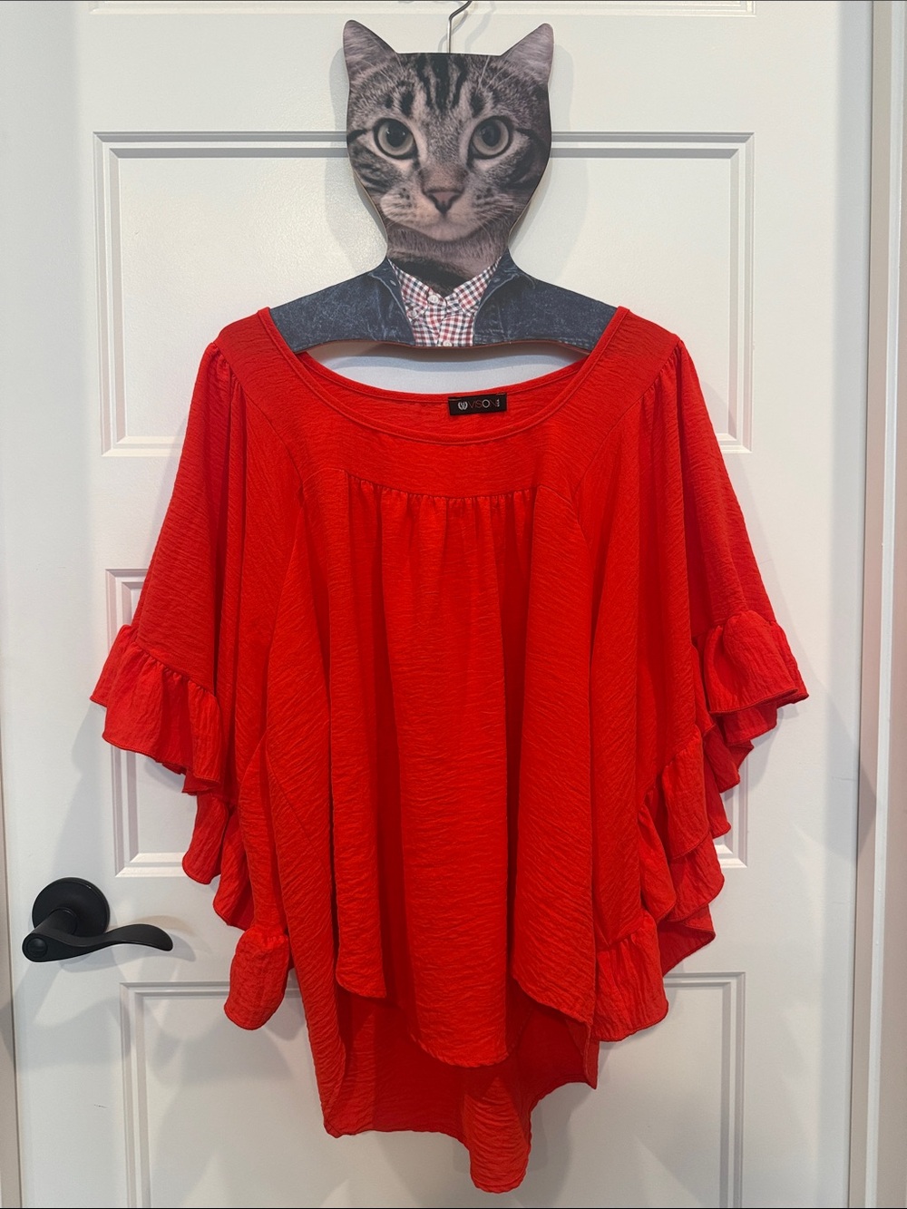 Vision U.S.A. Bright Red Ruffle Sleeve Blouse – Size Medium